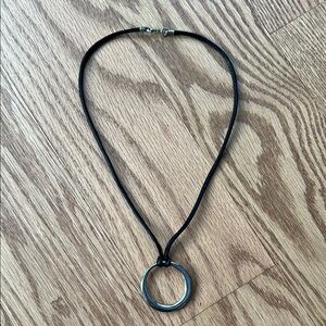 Silver Ring Pendant on black cord